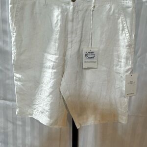 Fedeli Men's White Flat-Front Linen Blend Shorts